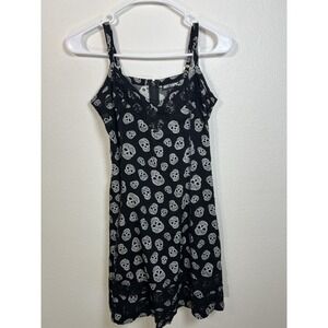 Hot Topic Floral Skull Lace Flowy Slip Sun Dress Grunge Y2K Adjustable Zip M